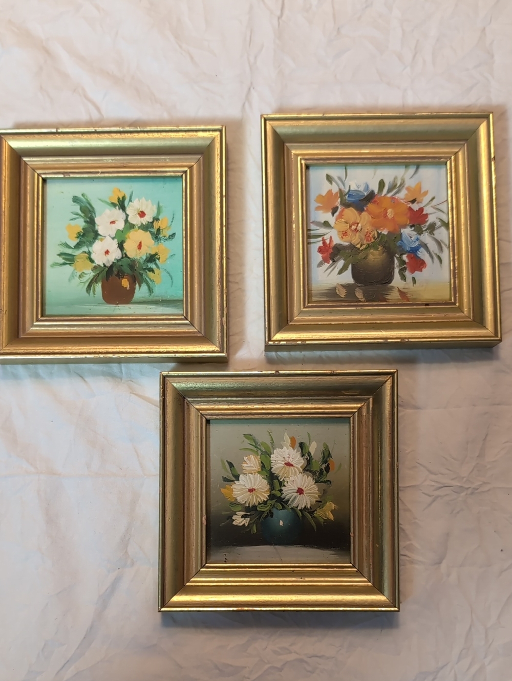 Set of 3 Floral Paintings in Gold Frames
